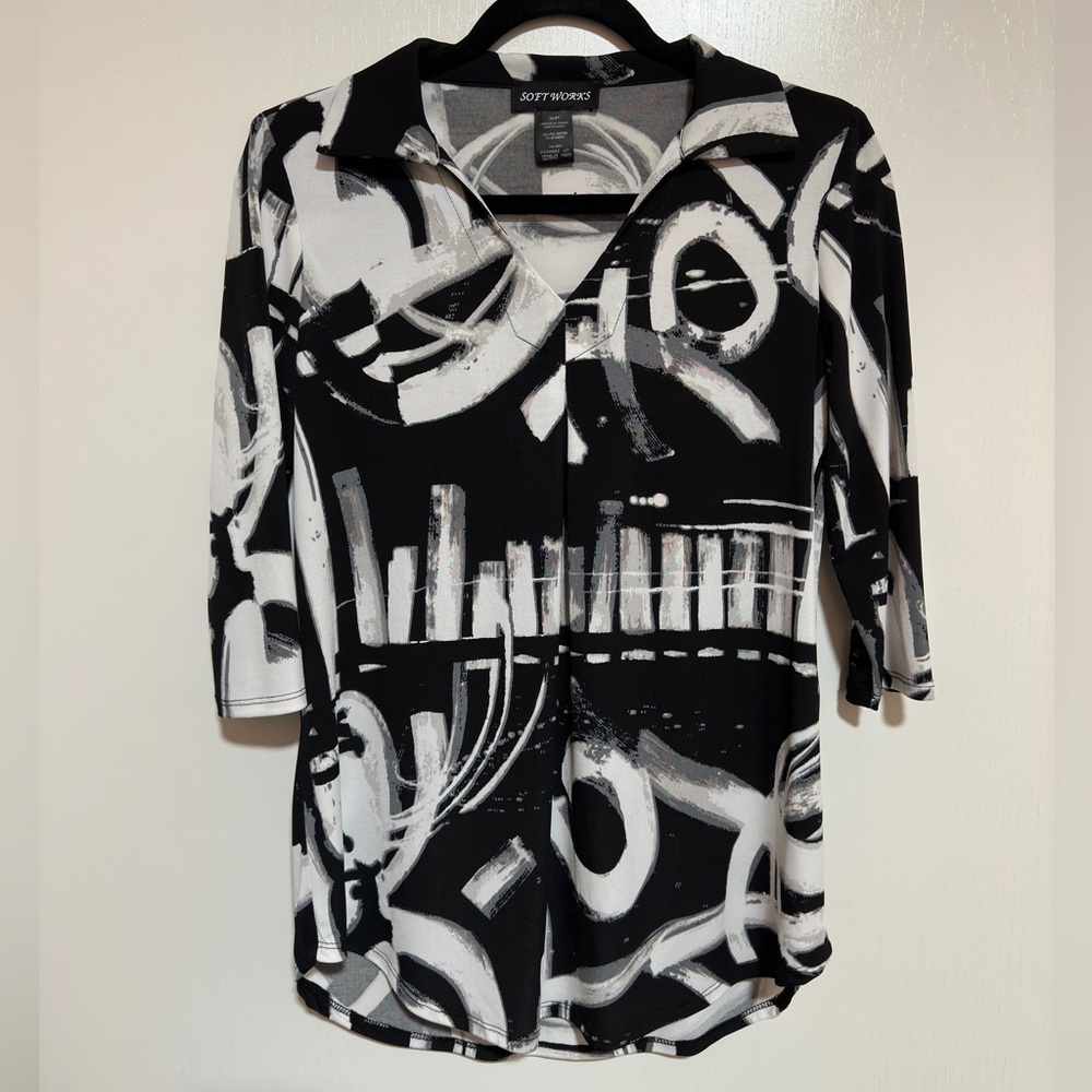 Soft Works Geo Print Knit Top With Collar